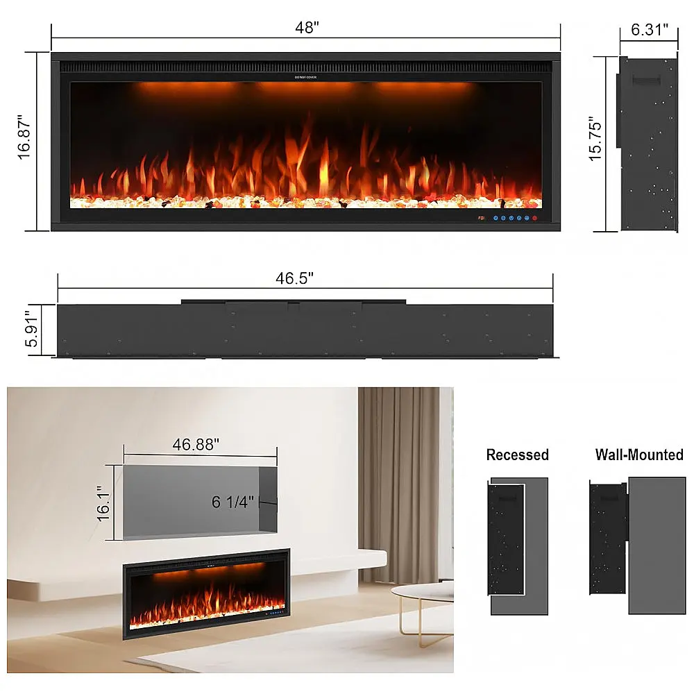 Lareira Elétrica Vinemount 122x43cm 1500W WiFi Alexa APP Embutir 110V — foto 2