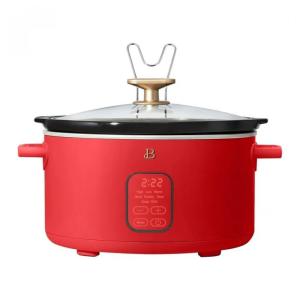 Panela elétrica de cozimento lento Beautiful 6L programável vermelha Tomato Red 210W display digital 5 funções, 110V