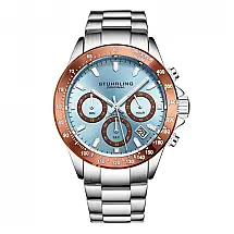 Relógio Stuhrling Última 42mm Cronógrafo Mostrador Azul Claro Pulseira Aço Inoxidável Prateado