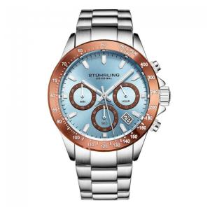 Relógio Stuhrling Última 42mm Cronógrafo Mostrador Azul Claro Pulseira Aço Inoxidável Prateado