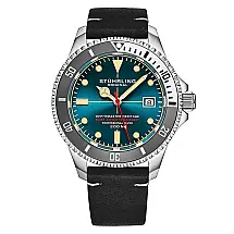 Relgio Automtico Swiss Depthmaster Heritage 883H 42mm, Mostrador Azul-Petrleo, Pulseira de Couro Preto Prova d'gua - Stuhrling