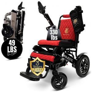 Cadeira de Rodas Elétrica Dobrável com Encosto Automático para Adultos de até 130 kg, MALISA, Vermelha