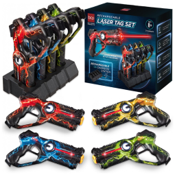 Conjunto de Pistola de Brinquedo Recarregável com Laser Tag, 4 Armas e Estação de Encaixe, Best Choice Products, Colorido
