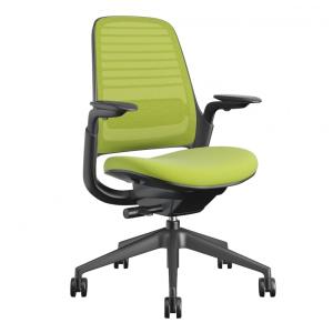 Cadeira de Escritório Ergonômica Giratória com Encosto Médio, claro, STEELCASE 435A00 5T26 5S23 6205 4ARM LUM CC, Verde claro