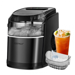 Máquina de Gelo até 12 kg em 24H Portátil com Colher e Cesta de Gelo, 110V, COSTWAY, Preta