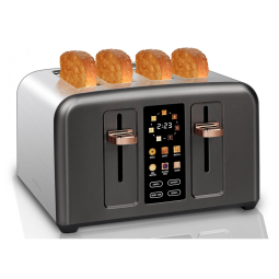 Torradeira Elétrica 4 Fatias com 7 Níveis de Tostagem com Função Descongelar e Bandejas de Migalhas Removíveis, 110V 1800W, SEEDEEM, Preta