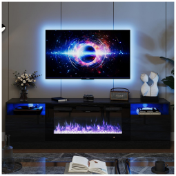 Lareira Elétrica e Suporte de TV com Controle Remoto, 110V, Oneinmil, Preta