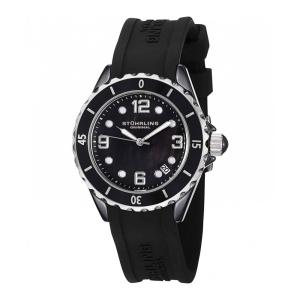 Relógio Stuhrling Atlântida 954 com pulseira de silicone preta - Mostrador preto de 39mm.