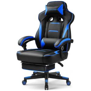 LUCKRACER Cadeira de Escritório Gamer Ergonômica e Reclinável em Couro Sintético com Apoio Lombar