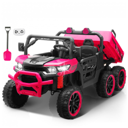 Caminhão Basculante Infantil Elétrico Letsgoride Rosa 24V 2 Lugares 4 Motores 100W Caçamba Automática 4WD Bluetooth Música LED 6 Rodas