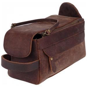 Necessaire Masculina de Couro, COOLEATHOR, Marrom