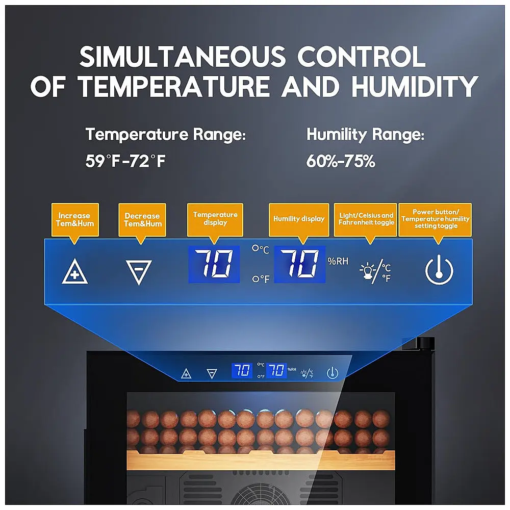 Humidor Elétrico para Charutos Tylza 50L Preto Capacidade para 400 Charutos com Controle de Temperatura e Umidade — foto 2