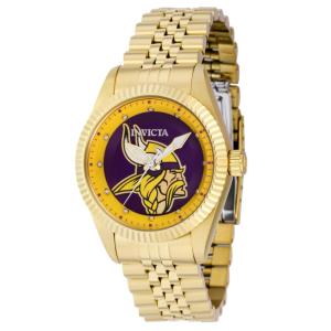 Relógio Feminino NFL Minnesota Vikings, Invicta 42537, Dourado e Roxo