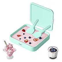 Felizbebe Sorveteira Manual para Sorvete de Rolo Verde Menta em Aço Inoxidável SUS316 - Kit Completo com Tampa e 2 Espátulas