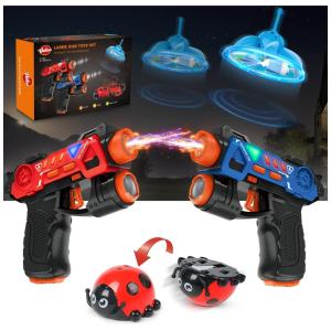Conjunto de Pistola de Brinquedo com Laser Tag 2 Pistolas, 1 OVNI Voador com Luz LED Colorida e 1 Joaninha para Crianças de 4 a 8 Anos