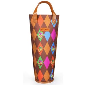 Bolsa Térmica para Transporte de Vinho Tirrinia, Ideal para Presentear Amantes de Vinho, Marrom com Estampa de Diamante, 750ml