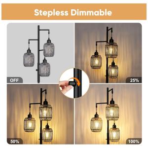 Luminária de chão boho regulável ROTTOGOON 3 luzes rattan preta 1,73m com LED 2700K 110V