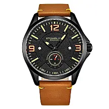 Relógio Masculino Stuhrling Aviator Quartz 43mm Marrom Couro Analógico Elegante