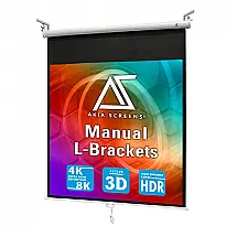 Tela de projeção manual 125" Akia Screens 1:1 MaxWhite 2 carcaça branca com suporte L‑Bracket