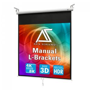 Tela de projeção manual 125" Akia Screens 1:1 MaxWhite 2 carcaça branca com suporte L‑Bracket