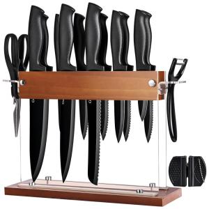 Conjunto de Facas em Aço Inoxidável com Bloco de Bancada, Tábua e Apontador, 20 Peças, Gourmetop, Prata