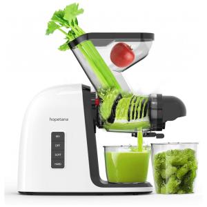Espremedor de Frutas de Mastigação Lenta com Alto Rendimento, Alimentação Dupla Ampla e Função Reversa, 200W, HOPETANA, Branco