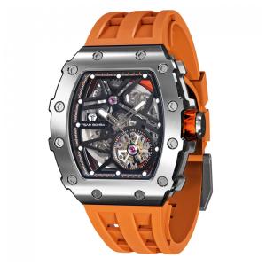 Relógio Masculino Analógico Automático a Prova dÁgua 50M com Pulseira de Silicone, TSAR BOMBA TB 820679SGLZ, Laranja