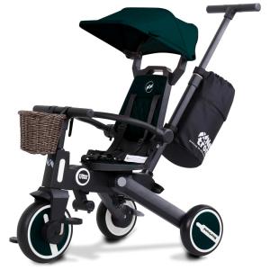 Triciclo Infantil 7 em 1 com Alça Removível, Assento Giratório, Capota Ajustável, Arnês de Segurança, Bolsa de Armazenamento e Cesta