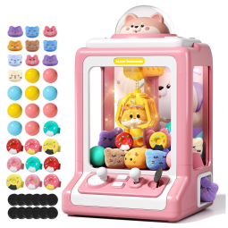 Máquina de Garra Mini Arcade Jovow Doggy Pink para Crianças com Brinquedos, Música e Dispensador de Prêmios