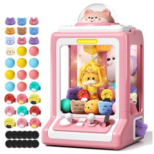 Máquina de Garra Mini Arcade Jovow Doggy Pink para Crianças com Brinquedos, Música e Dispensador de Prêmios