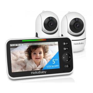 Babá Eletrônica HelloBaby Upgrade 5 com 26h de Bateria, 2 Câmeras PanTiltZoom, Alcance de 304m, Vídeo e Áudio sem Wi-Fi, VOX, Visão Noturna