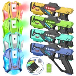 Conjunto de Pistola de Brinquedo com Laser Tag, 4 Pistolas e 4 Coletes para Crianças e Adultos, JakMean, Colorido