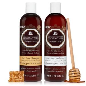 Shampoo e Condicionador Carvão Hask Coconut Leite Mel Todos os Tipos de Cabelos 355ml
