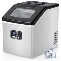 Máquina de Gelo Automática Portátil até 18kg, 24H, Cor, 110v, CROWNFUL CF ICM01, Prateado