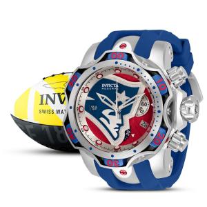 Relógio Masculino de Quartzo NFL New England Patriots, Invicta 33057, Azul, Prata e Vermelho