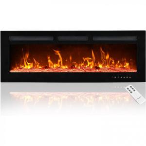 Lareira Elétrica de Embutir A43x76L, com Controle Remoto, 1500W, 110v, E EUHOMY, Preto