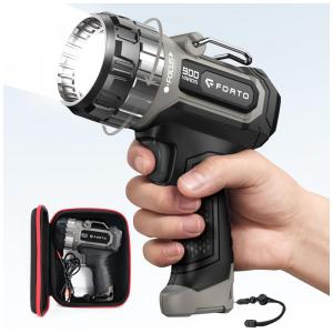 Refletor Recarregável Compacto FORTO com Foco Ajustável, 1400 Lumens, Suporte Incluso, Alcance de 823 metros, 3 Modos de Luz e Luzes de LED