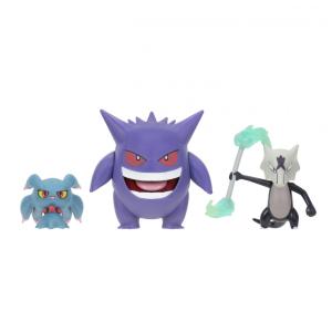Jazwares Pokémon Pack de 3 Figuras de Batalha - Misdreavus 5cm, Marowak de Alola 7,5cm e Gengar 11,5cm