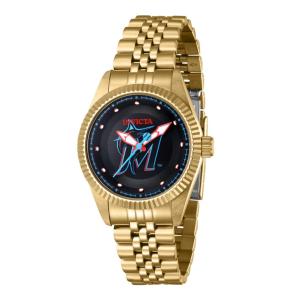 Relógio Feminino MLB Miami Marlins, Invicta 42957, Dourado e Preto