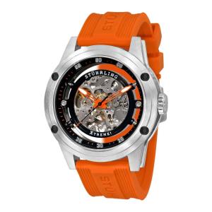Relógio Zolara 360 Sport Automático 50mm Mostrador Preto e Prata com Pulseira de Silicone Laranja e Fivela Tang, Stuhrling