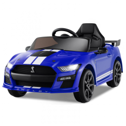 Carro Elétrico Infantil Licenciado Ford Mustang Shelby GT500 OLAKIDS Azul 12V 2 Velocidades Controle Remoto LED USB Rádio Música