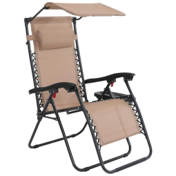 Cadeira Reclinável Ajustável Gravidade Zero com Apoio de Cabeça e Porta Copos e Cobertura de Sombra, ABCCANOPY Patiochair with shade, Bege
