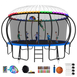 Cama Elastica Capacidade até 544 kg com Luz LED e Cesta de Basquete, SKYUP, Azul