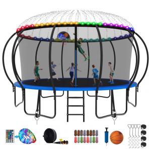 Cama Elastica Capacidade até 544 kg com Luz LED e Cesta de Basquete, SKYUP, Azul