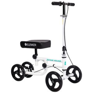 Andador 4 Rodas Dobrável com Cesta e Apoio para Joelho Ideal para Lesões, BEYOUR WALKER, Branco