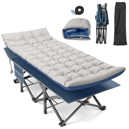 Cama Dobrável Portátil para Acampamento com Acolchoado e Bolsa de Transporte, Suporta 408 kg, Suteck, Azul e Cinza