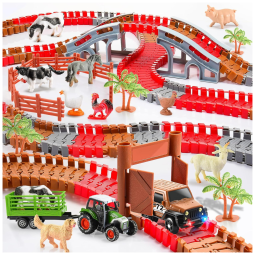Pista de Corrida com 221 Peças e Tema de Fazenda para Crianças Acima de 3 Anos, WethCorp, Vermelha