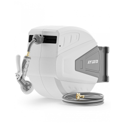 Mangueira de Jadim 30M com Enrolador Retrátil, Bico Pulverizador 9 Funções e Sistema de Retorno Lento, Ayleid, Cinza e Branco