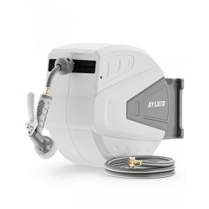 Mangueira de Jadim 30M com Enrolador Retrátil, Bico Pulverizador 9 Funções e Sistema de Retorno Lento, Ayleid, Cinza e Branco