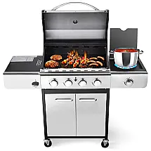 Churrasqueira a Gás 42.000 BTU com 4 Queimadores, 2 Portas e 1 Queimador Lateral em Aço Inoxidável, RINTUF, Branco